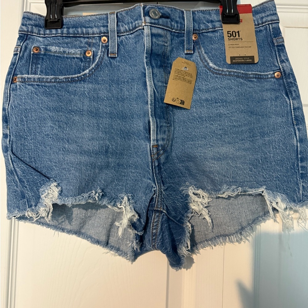 Levi's Women's 501 Light Blue Frayed Jean Shorts